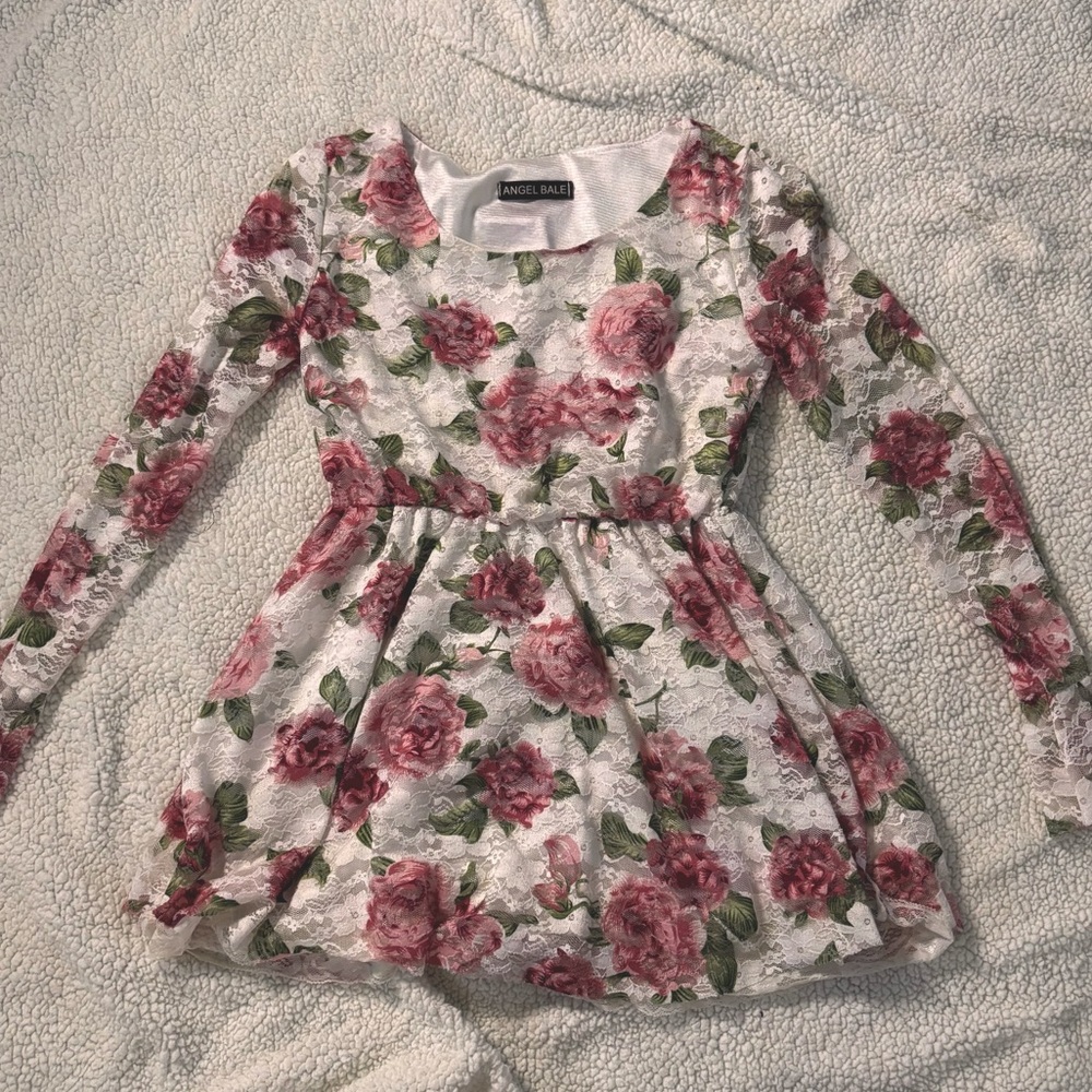 Angel Bale Rose Pattern Lace Top - Pink and Whitep